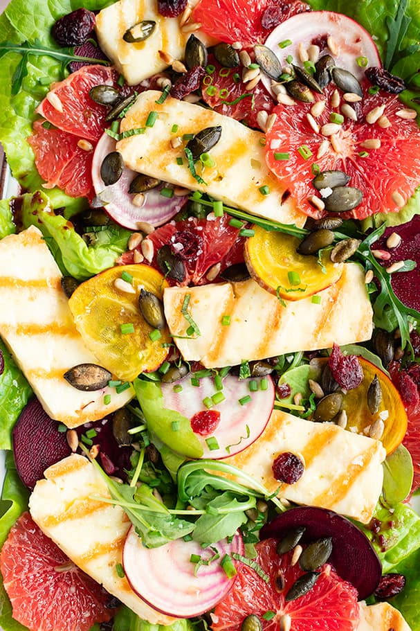 Salade halloumi betteraves pamplemousse