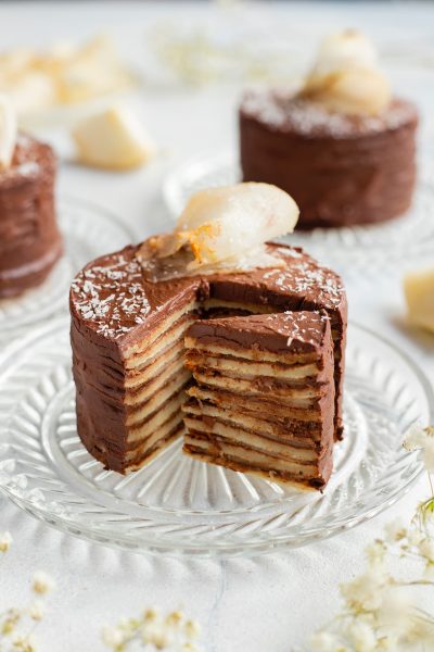 Gâteaux de crêpes poire chocolat