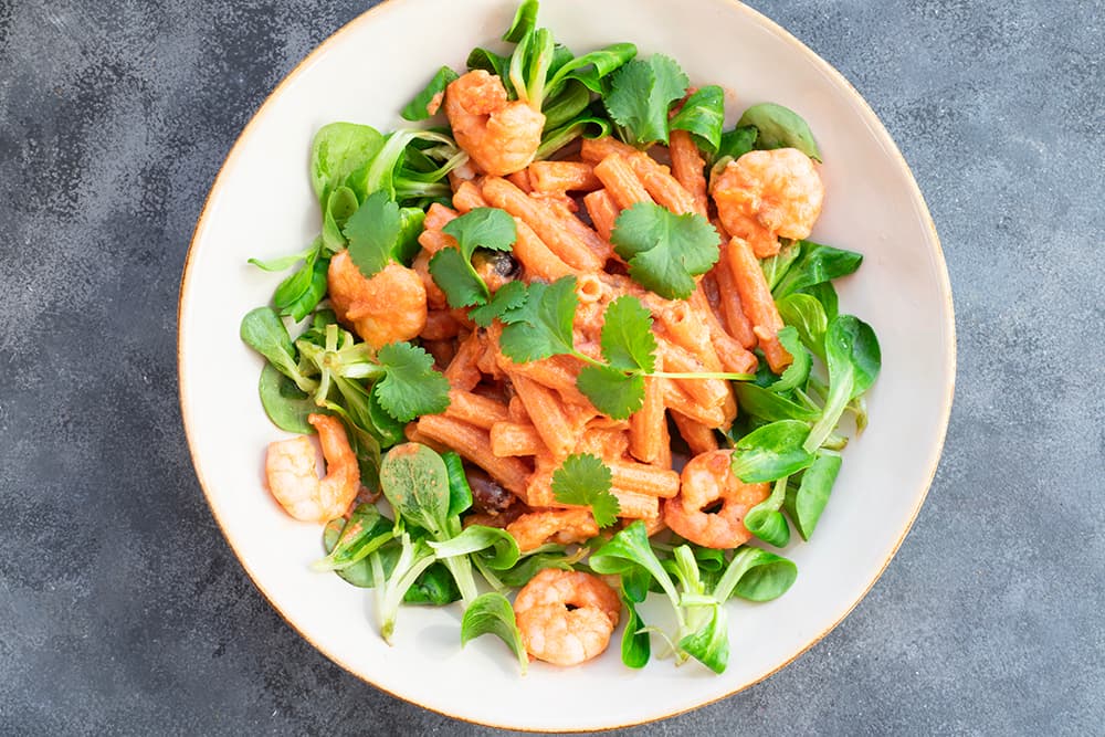 Pâtes de lentilles aux crevettes
